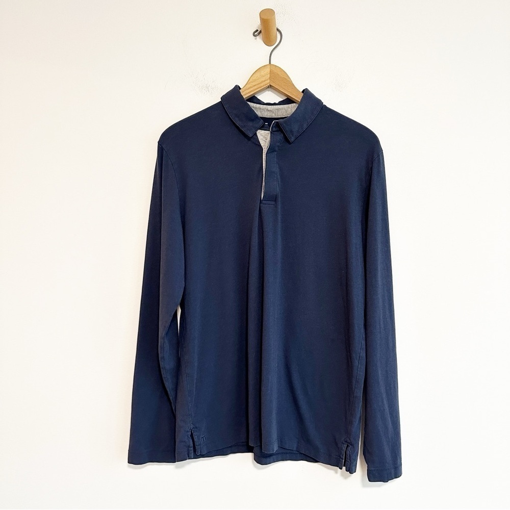 Tommy John Long Sleeve Comfort Polo Shirt Men’s Size Medium Navy Blue
